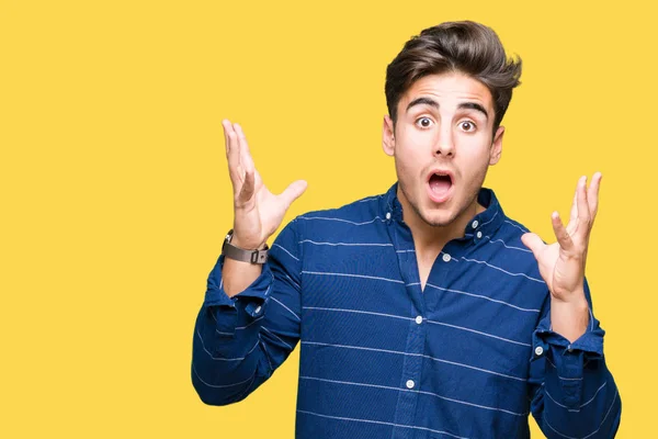 Homem Bonito Jovem Vestindo Camisa Marinha Sobre Fundo Isolado Celebrando — Fotografia de Stock