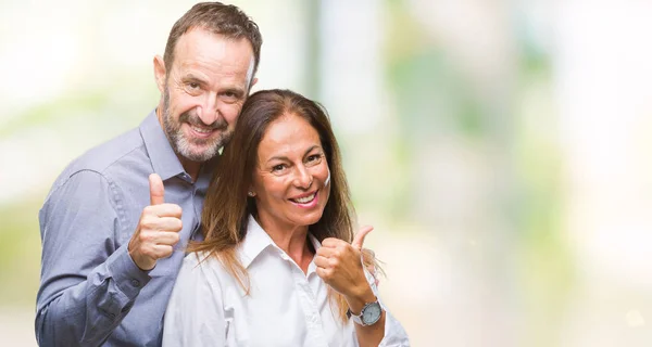 Middle Age Hispanic Business Couple Isolated Background Doing Happy Thumbs — Stock Photo, Image