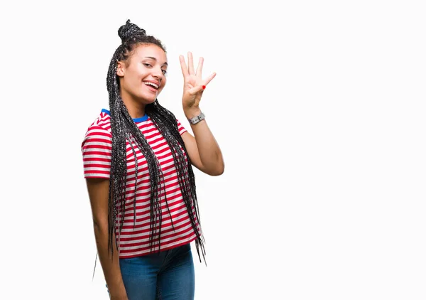 Ung Flätade Hår Afrikanska Amerikanska Flickan Över Isolerade Bakgrund Visar — Stockfoto