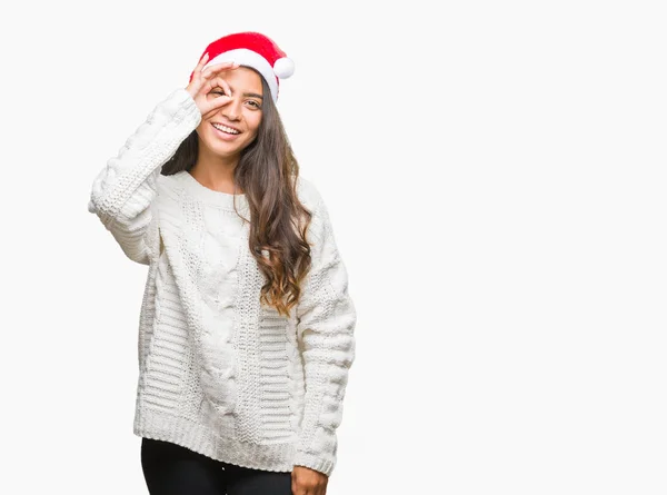 Jeune Femme Arabe Portant Chapeau Noël Sur Fond Isolé Faisant — Photo