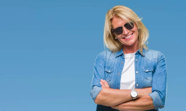 Middle Age Blonde Woman Wearing Sunglasses Isolated Background Happy Face — Stock Photo, Image