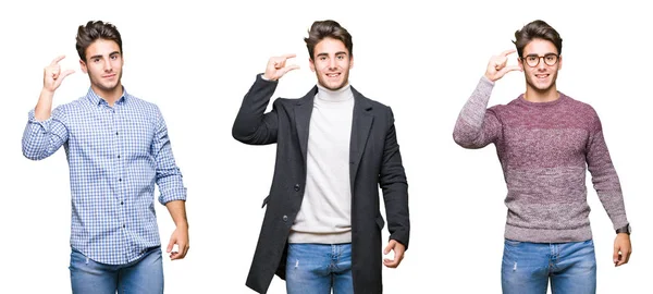 Collage Young Handsome Business Man Isolated Background Smiling Confident Gesturing — Stock Photo, Image