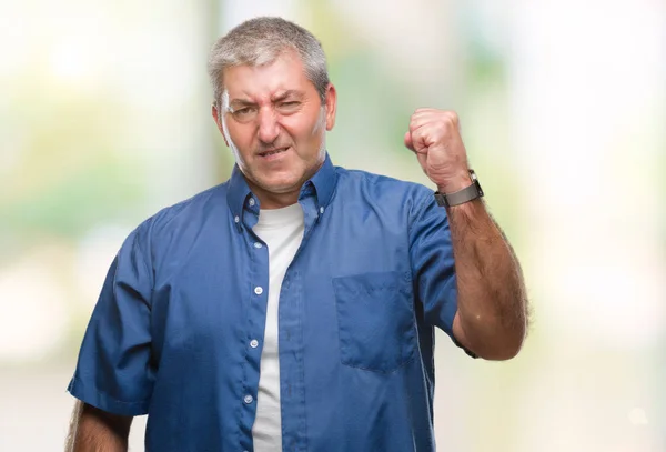 Handsome Senior Man Isolated Background Angry Mad Raising Fist Frustrated — Stock Photo, Image