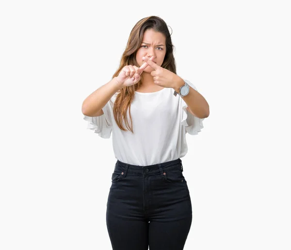 Junge Schöne Brünette Geschäftsfrau Über Isolierten Hintergrund Ablehnung Ausdruck Daumen — Stockfoto