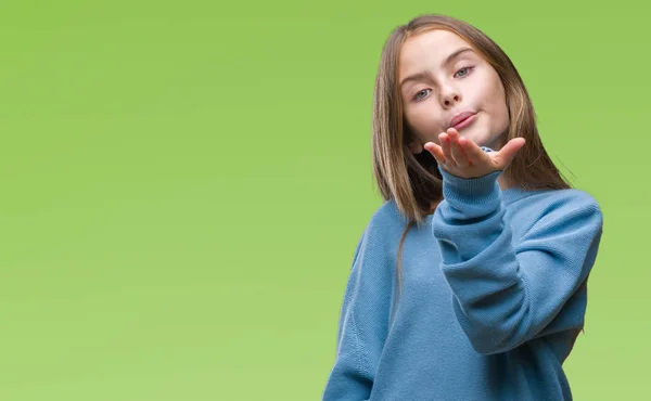 Menina Bonita Nova Vestindo Camisola Inverno Sobre Fundo Isolado Olhando — Fotografia de Stock