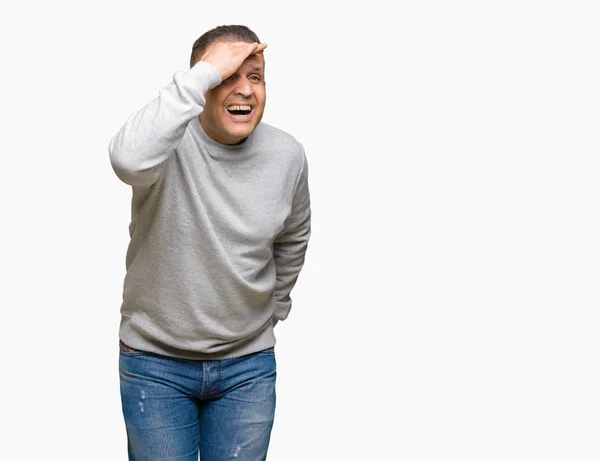Middle Age Arab Man Wearing Sport Sweatshirt Isolated Background Very — Stock Photo, Image