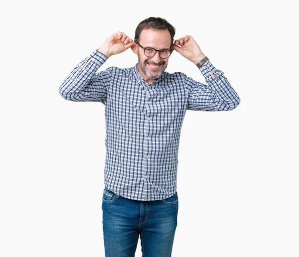 Schöner Eleganter Älterer Mann Mittleren Alters Mit Brille Vor Isoliertem — Stockfoto