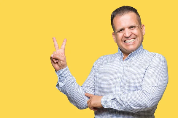 Homem Negócios Árabe Meia Idade Sobre Fundo Isolado Sorrindo Com — Fotografia de Stock