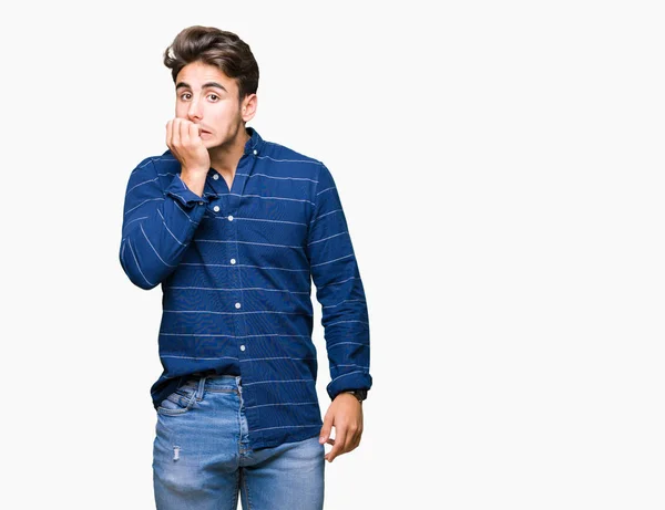 Young Handsome Man Wearing Navy Shirt Isolated Background Looking Stressed — Stock Photo, Image