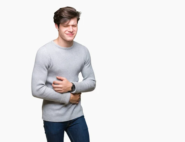 Junger Gutaussehender Mann Winterpullover Über Isoliertem Hintergrund Mit Der Hand — Stockfoto