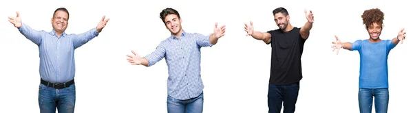 Colagem Grupo Jovens Meia Idade Pessoas Olhando Para Câmera Sorrindo — Fotografia de Stock