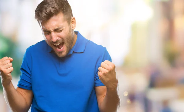 Homem Bonito Jovem Sobre Fundo Isolado Muito Feliz Animado Fazendo — Fotografia de Stock