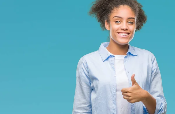 Young Afro American Woman Isolated Background Doing Happy Thumbs Gesture — Stock Photo, Image