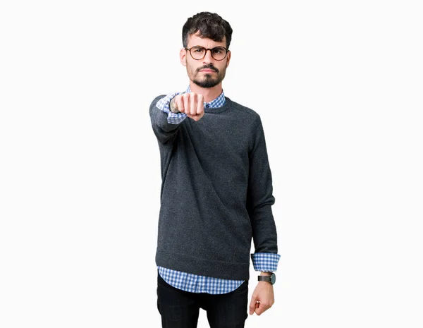 Ung Snygg Smart Man Bär Glasögon Över Isolerade Bakgrund Stansning — Stockfoto