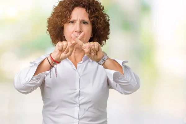 Mooie Midden Ager Senior Businees Vrouw Geïsoleerde Achtergrond Afwijzing Expressie — Stockfoto