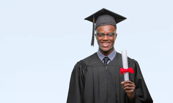 Young Graduated African American Man Holding Degree Isolated Background Happy — Stock Photo, Image