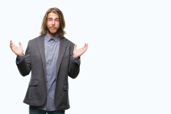 Young Handsome Business Man Long Hair Isolated Background Clueless Confused — Stock Photo, Image