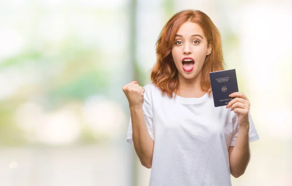 Νεαρή Όμορφη Γυναίκα Που Κατέχουν Διαβατήριο Της Γερμανίας Πέρα Από — Φωτογραφία Αρχείου