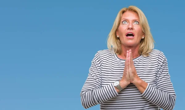 Middle Age Blonde Woman Isolated Background Begging Praying Hands Together — Stock Photo, Image