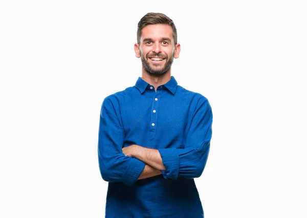 Joven Hombre Guapo Sobre Fondo Aislado Cara Feliz Sonriendo Con —  Fotos de Stock