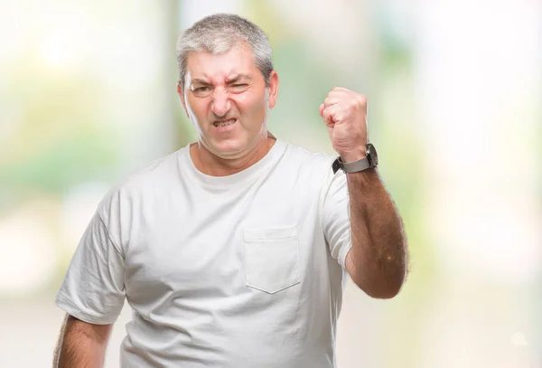 Handsome Senior Man Isolated Background Angry Mad Raising Fist Frustrated — Stock Photo, Image