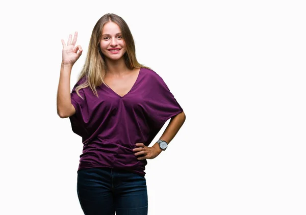 Jovem Bela Mulher Elegante Loira Sobre Fundo Isolado Sorrindo Positivo — Fotografia de Stock