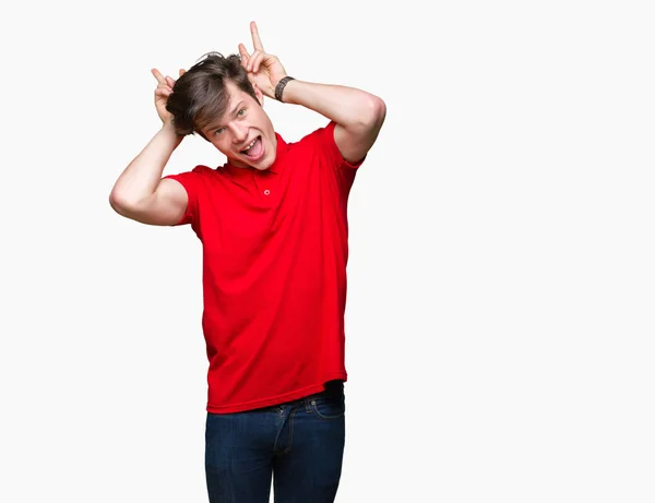 Young Handsome Man Wearing Red Shirt Isolated Background Posing Funny — Stock Photo, Image