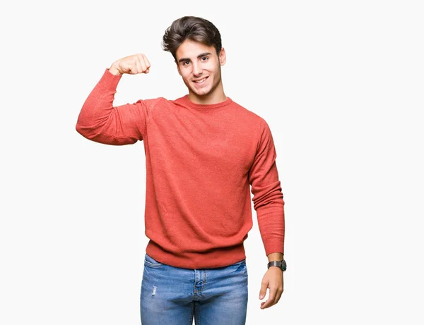 Joven Hombre Guapo Sobre Fondo Aislado Persona Fuerte Que Muestra — Foto de Stock