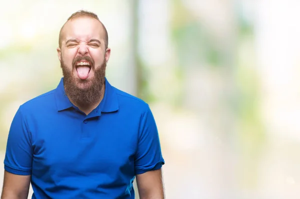 Joven Hombre Hipster Caucásico Con Camisa Azul Sobre Fondo Aislado — Foto de Stock