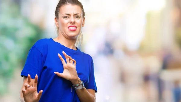 Mujer Hermosa Joven Que Usa Una Camiseta Azul Casual Sobre —  Fotos de Stock