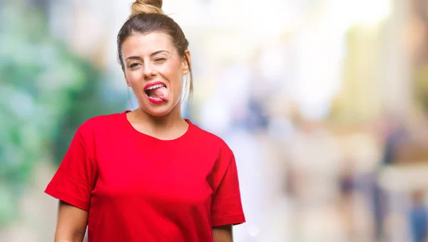 Jovem Mulher Bonita Sobre Fundo Isolado Furar Língua Para Fora — Fotografia de Stock