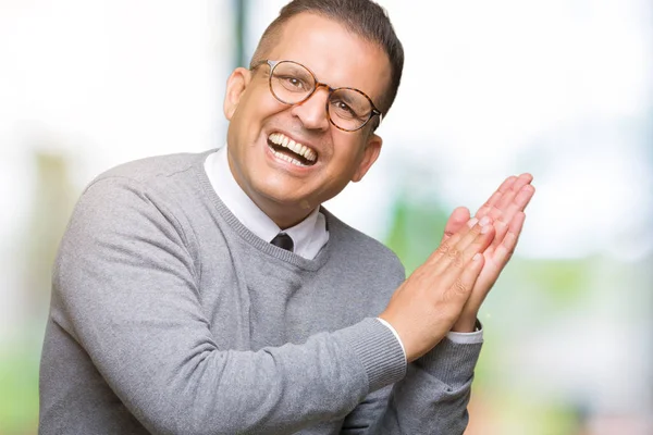 Middle Age Bussines Arab Man Wearing Glasses Isolated Background Clapping — Stock Photo, Image