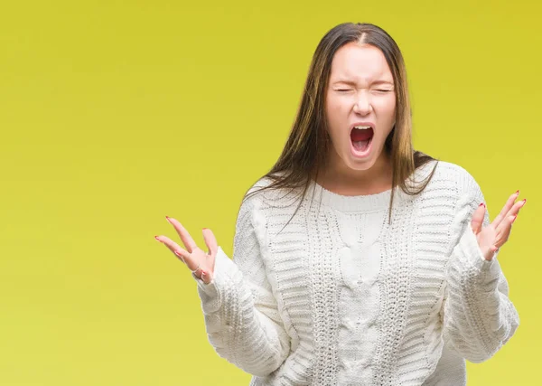 Junge Schöne Kaukasische Frau Winterpullover Über Isoliertem Hintergrund Verrückt Und — Stockfoto