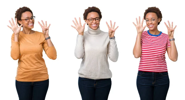 Afro Saçlı Gösterilen Parmakları Ile Işaret Gözlüklü Genç Afro Amerikan — Stok fotoğraf
