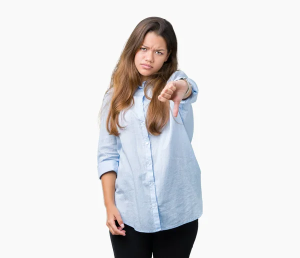 Jovem Mulher Negócios Bonita Morena Sobre Fundo Isolado Olhando Infeliz — Fotografia de Stock