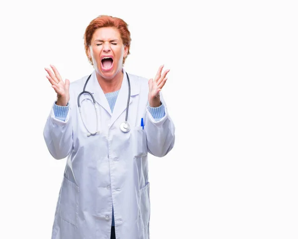 Senior Caucasian Doctor Woman Wearing Medical Uniform Isolated Background Celebrating — Stock Photo, Image