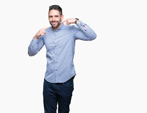 Young Handsome Man Isolated Background Smiling Confident Showing Pointing Fingers — Stock Photo, Image