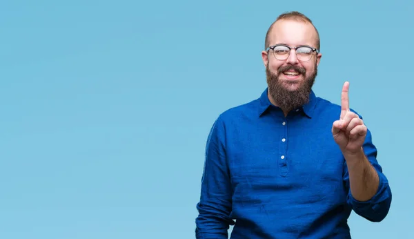 Jeune Homme Hipster Caucasien Portant Des Lunettes Sur Fond Isolé — Photo