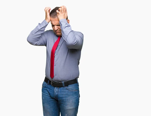 Hombre Árabe Mediana Edad Con Corbata Roja Sobre Fondo Aislado —  Fotos de Stock