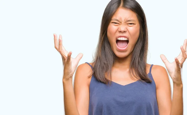 Junge Asiatische Frau Über Isolierten Hintergrund Verrückt Und Verrückt Schreien — Stockfoto