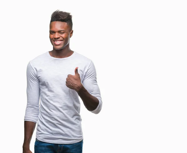 Jovem Afro Americano Sobre Fundo Isolado Fazendo Polegares Felizes Gesto — Fotografia de Stock