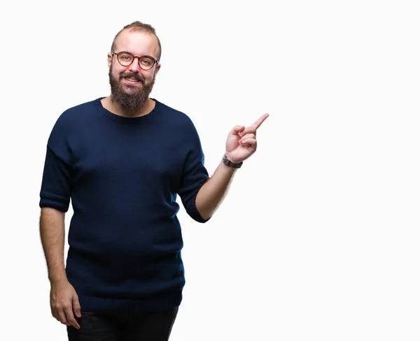 Young Caucasian Hipster Man Wearing Sunglasses Isolated Background Big Smile — Stock Photo, Image