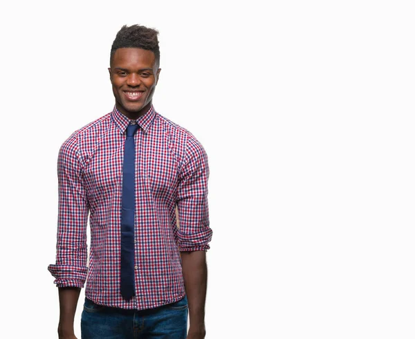 Jonge Afro Amerikaanse Zakenman Geïsoleerde Achtergrond Met Een Gelukkig Cool — Stockfoto