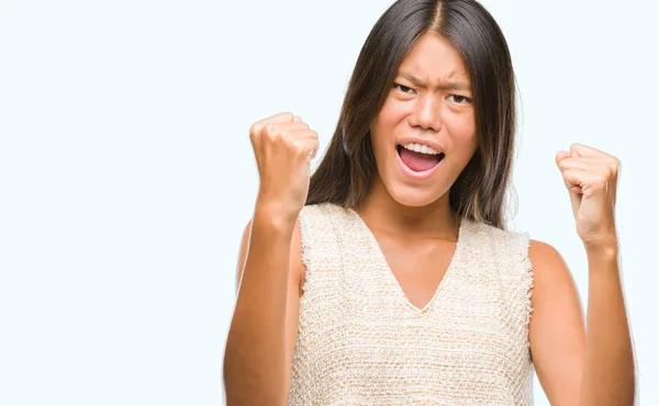 Jovem Mulher Asiática Sobre Fundo Isolado Muito Feliz Animado Fazendo — Fotografia de Stock