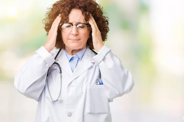 Middle Ager Senior Doctor Woman Isolated Background Hand Head Pain — Stock Photo, Image