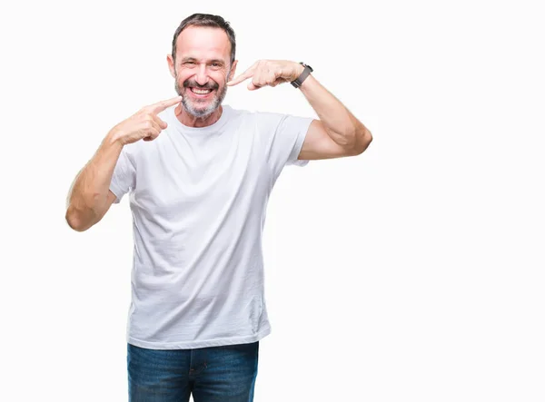 Hombre Mayor Alzado Mediana Edad Con Camiseta Blanca Sobre Fondo —  Fotos de Stock