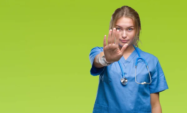 Young Caucasian Doctor Woman Wearing Surgeon Uniform Isolated Background Doing — Stock Photo, Image