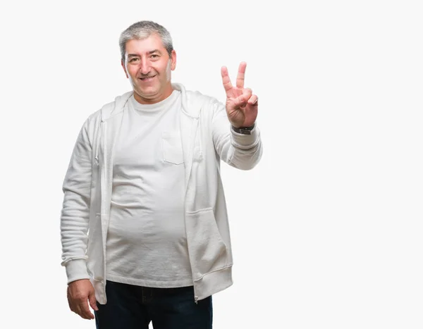 Pěkný Starší Muž Nosí Sportovní Oblečení Izolované Pozadí Usmívající Smajlík — Stock fotografie