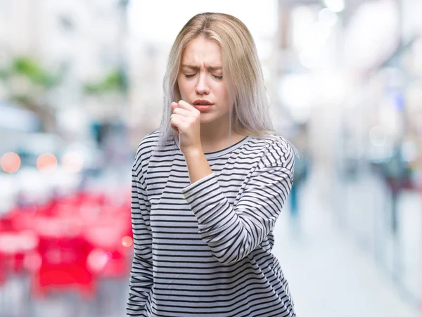 Young Blonde Woman Isolated Background Feeling Unwell Coughing Symptom Cold — Stock Photo, Image