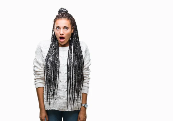 Jovem Trançado Cabelo Afro Americano Menina Vestindo Suéter Sobre Fundo — Fotografia de Stock